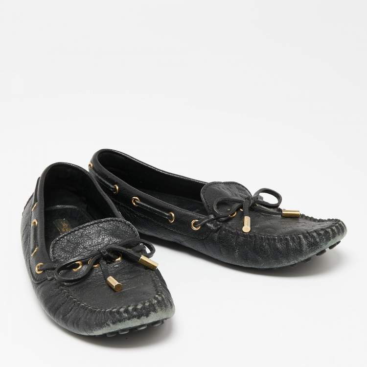 Pre Owned Louis Vuitton Black Monogram Empreinte Leather Gloria Loafers Size 37.5