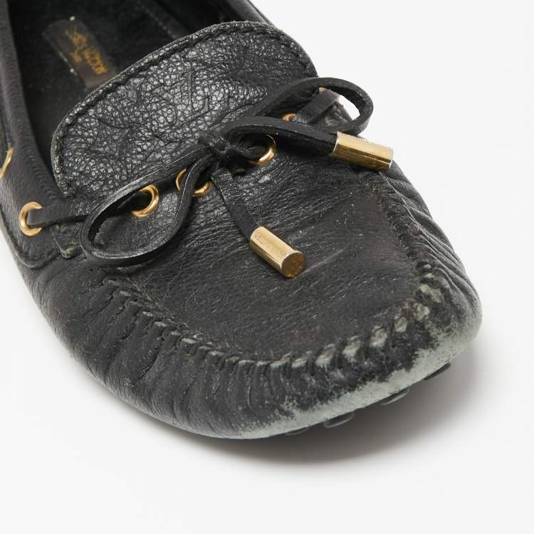 Pre Owned Louis Vuitton Black Monogram Empreinte Leather Gloria Loafers Size 37.5
