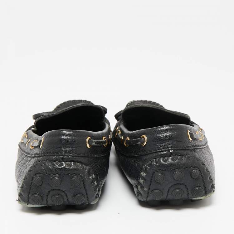 Pre Owned Louis Vuitton Black Monogram Empreinte Leather Gloria Loafers Size 37.5