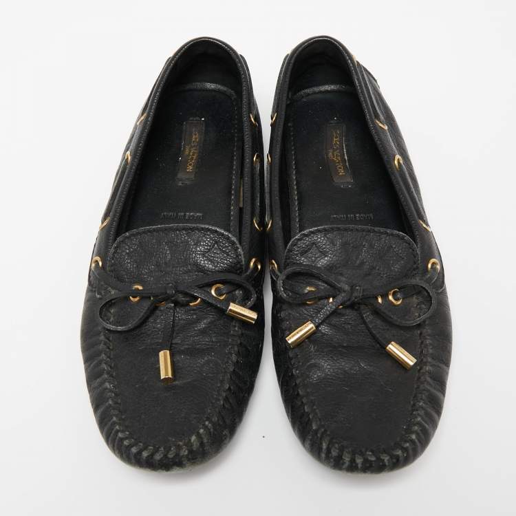 Pre Owned Louis Vuitton Black Monogram Empreinte Leather Gloria Loafers Size 37.5