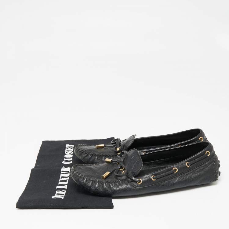 Pre Owned Louis Vuitton Black Monogram Empreinte Leather Gloria Loafers Size 37.5