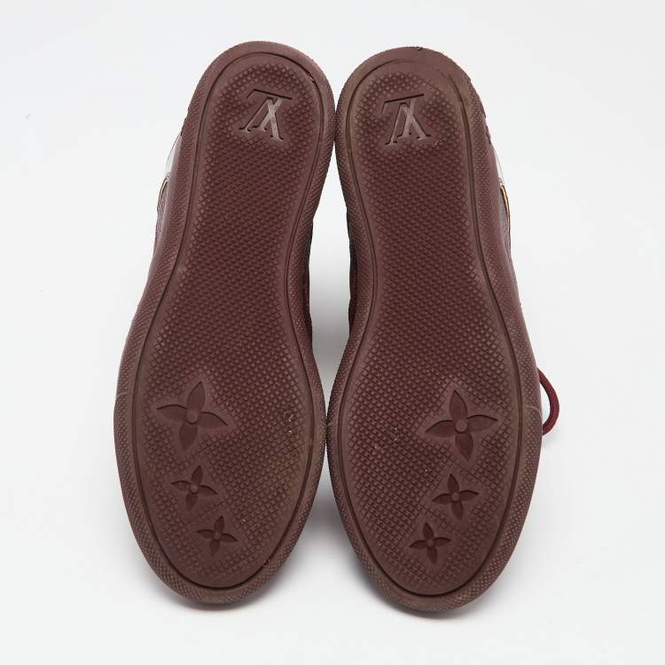 Pre Owned Louis Vuitton Burgundy Leather And Monogram Suede Millenium Sneakers Size 36.5