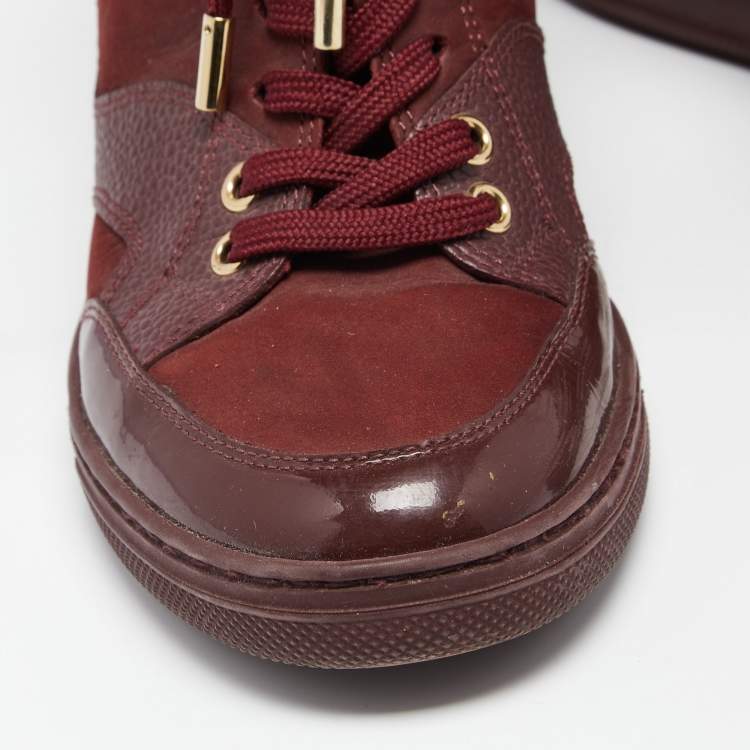 Pre Owned Louis Vuitton Burgundy Leather And Monogram Suede Millenium Sneakers Size 36.5