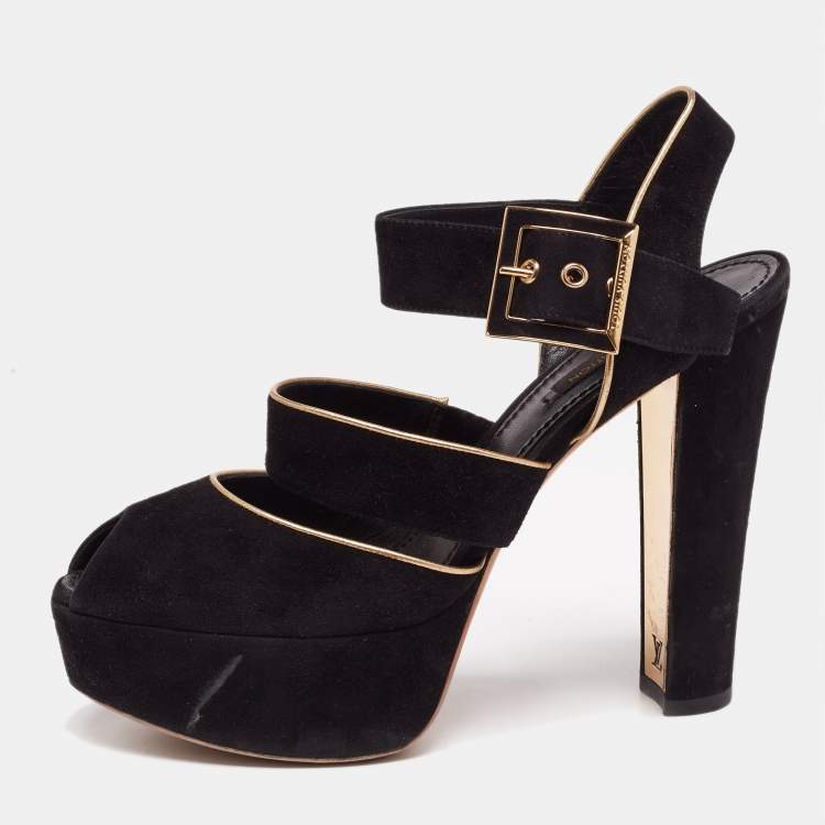 Louis Vuitton Black Leather Ankle Strap Sandals Size 38 Louis Vuitton