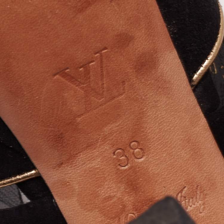 Pre Owned Louis Vuitton Black Suede Mowani Platform Ankle-Strap Sandals Size 38