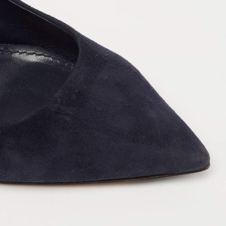 Pre Owned Louis Vuitton Navy Blue Suede Pointed Toe Pumps Size 39