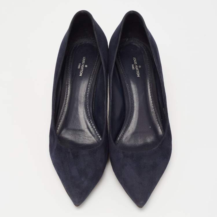 Pre Owned Louis Vuitton Navy Blue Suede Pointed Toe Pumps Size 39
