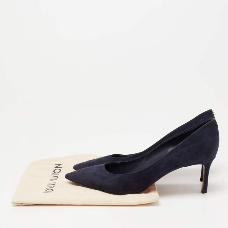 Pre Owned Louis Vuitton Navy Blue Suede Pointed Toe Pumps Size 39