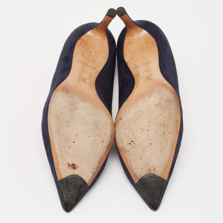 Pre Owned Louis Vuitton Navy Blue Suede Pointed Toe Pumps Size 39