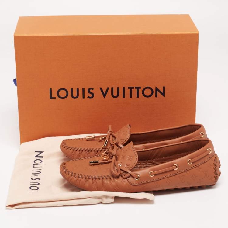 Pre Owned Louis Vuitton Brown Monogram Leather Gloria Loafers Size 36 