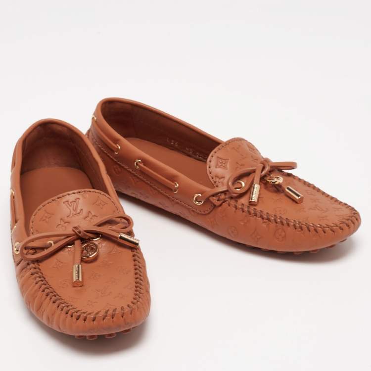 Pre Owned Louis Vuitton Brown Monogram Leather Gloria Loafers Size 36 