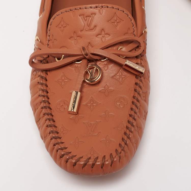 Pre Owned Louis Vuitton Brown Monogram Leather Gloria Loafers Size 36 