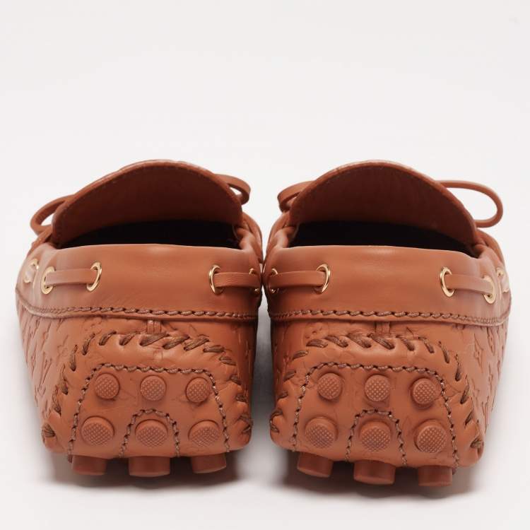 Pre Owned Louis Vuitton Brown Monogram Leather Gloria Loafers Size 36 