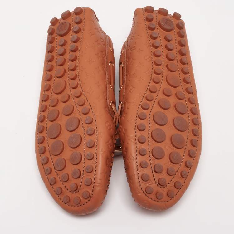 Pre Owned Louis Vuitton Brown Monogram Leather Gloria Loafers Size 36 