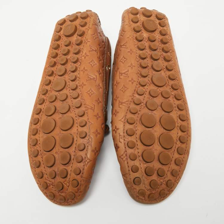 Pre Owned Louis Vuitton Brown Monogram Empreinte Leather Gloria Loafers Size 37