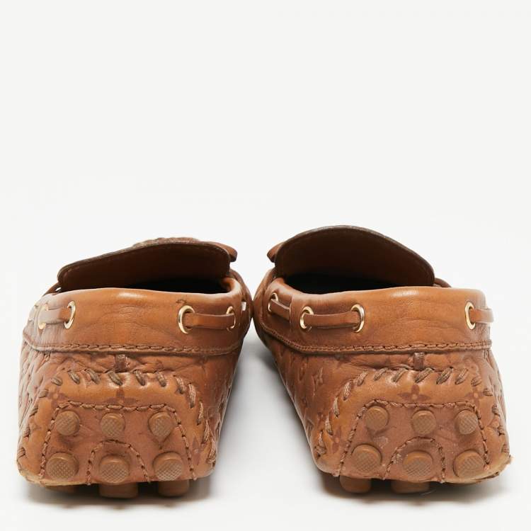 Pre Owned Louis Vuitton Brown Monogram Empreinte Leather Gloria Loafers Size 37