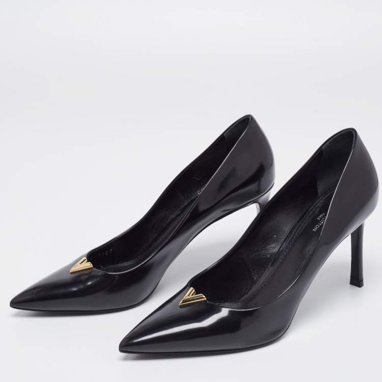 Louis Vuitton Size 38 Black Patent Bow Motif Open Toe Heels