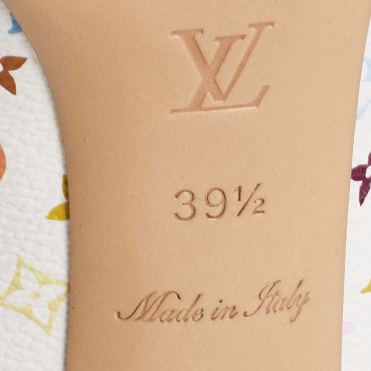 Pre Owned Louis Vuitton White/Multicolor Monogram Canvas and Patent Leather Bow Peep-Toe Pumps Size 39.5