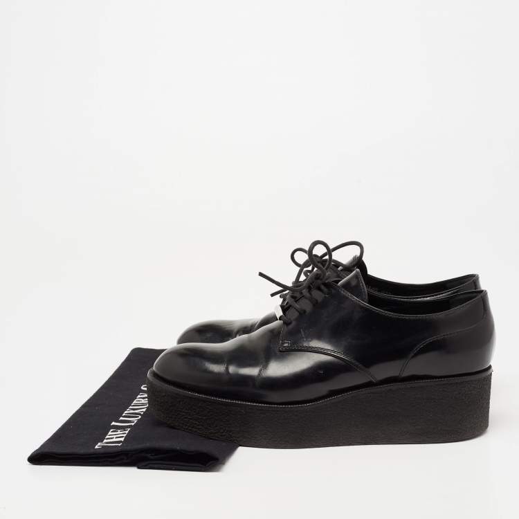 Pre Owned Louis Vuitton Black Leather Lace Up Platform Oxfords Size 37.5
