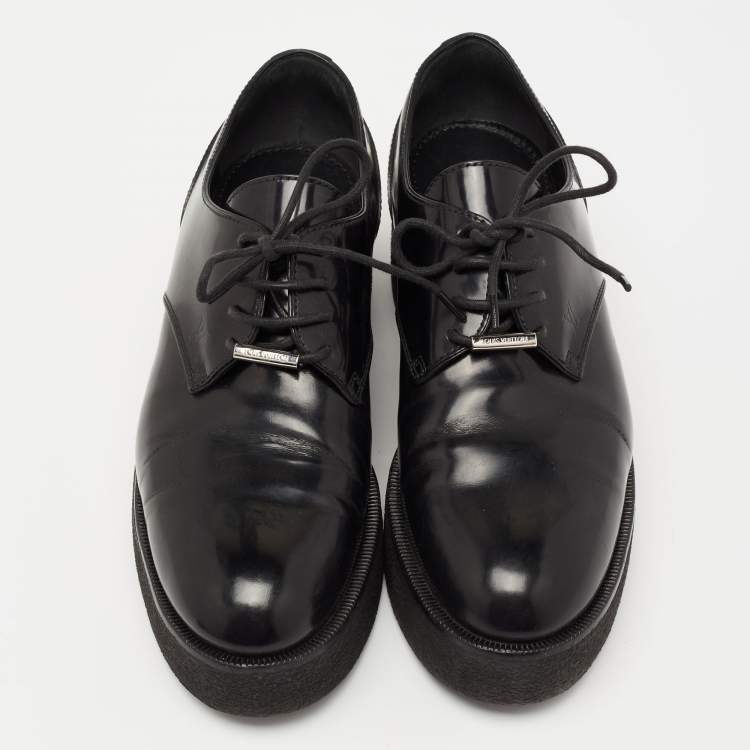 Pre Owned Louis Vuitton Black Leather Lace Up Platform Oxfords Size 37.5