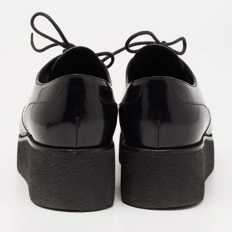 Pre Owned Louis Vuitton Black Leather Lace Up Platform Oxfords Size 37.5