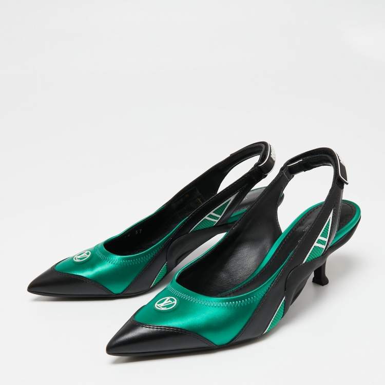 Louis Vuitton Green/Black Mesh And Leather Archlight Slingback Pumps Size  37 Louis Vuitton