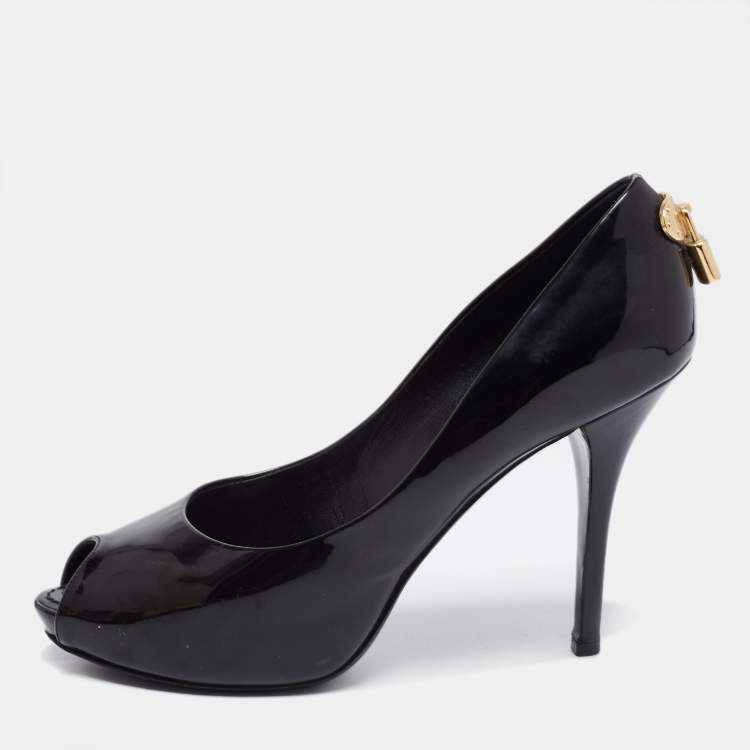 Louis Vuitton Black Suede Oh Really! Peep Toe Platform Pumps Size