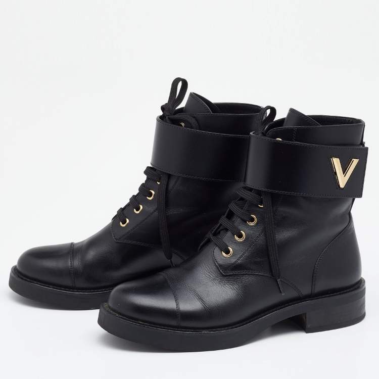 Louis Vuitton Black Leather Wonderland Ranger LV Twist Combat Ankle Boots  Size 37 Louis Vuitton