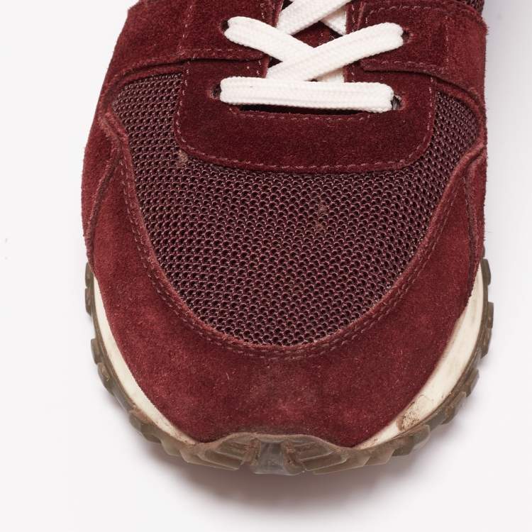 Pre Owned Louis Vuitton Burgundy Mesh, Suede and Leather Runaway Low-Top Sneakers Size 37.5
