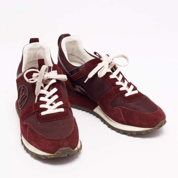 Pre Owned Louis Vuitton Burgundy Mesh, Suede and Leather Runaway Low-Top Sneakers Size 37.5