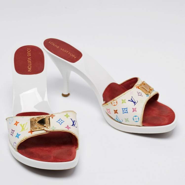Pre Owned Louis Vuitton White Monogram Canvas Slide Sandals Size 40.5
