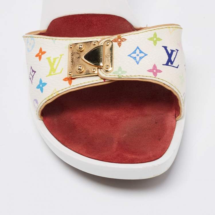 Pre Owned Louis Vuitton White Monogram Canvas Slide Sandals Size 40.5