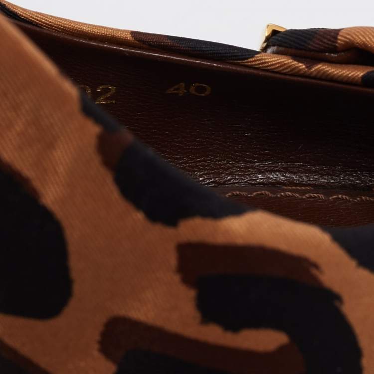 Pre Owned Louis Vuitton Tri-Color Leopard Print Canvas Bow Platform Wedge Slingback Sandals Size 40