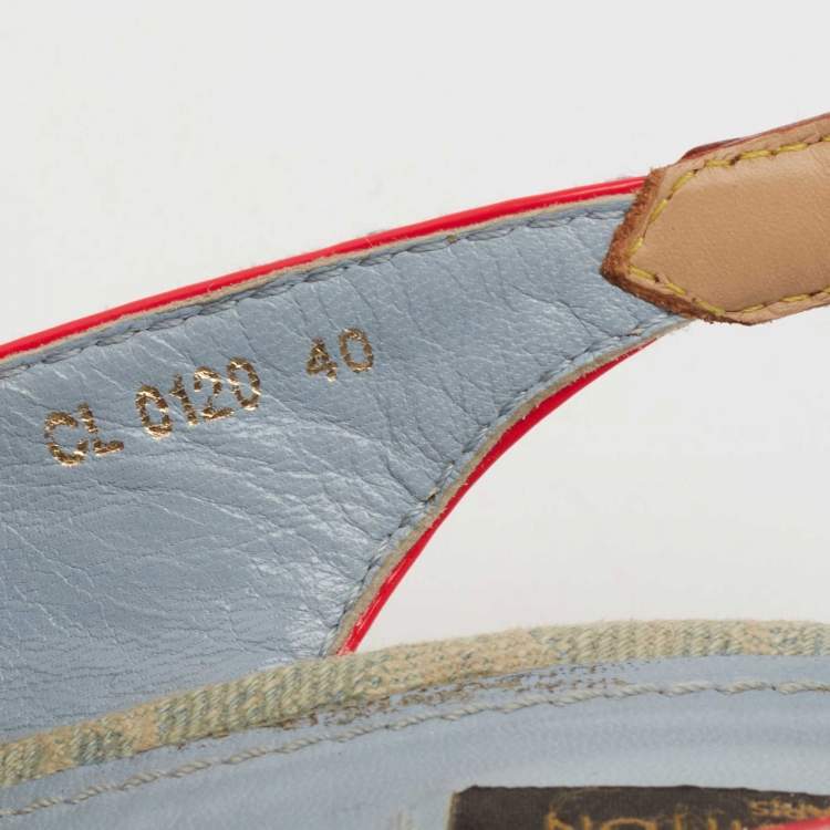 Pre Owned Louis Vuitton Light Blue Monogram Denim Espadrille Slingback Wedge Sandals Size 40
