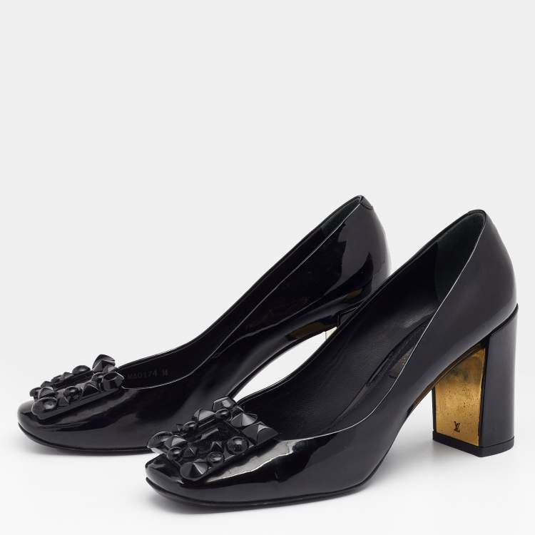Louis Vuitton Black Patent Leather Madeleine Block Heel Pumps Size