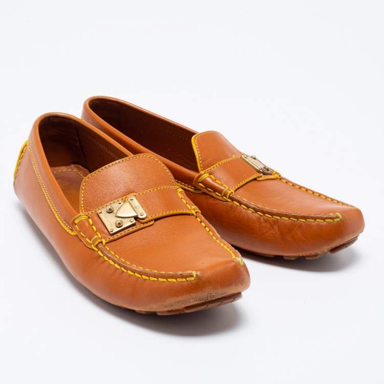 Pre Owned Louis Vuitton Tan Leather Lombok Loafers Size 37