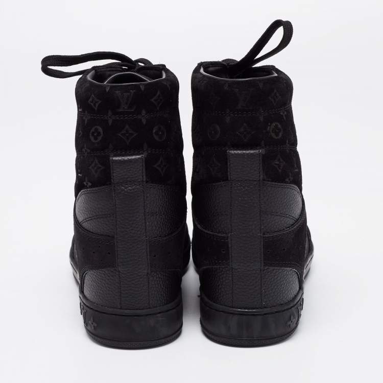 Pre Owned Louis Vuitton Black Monogram Empreinte Leather And Suede High Top Sneakers Size 36
