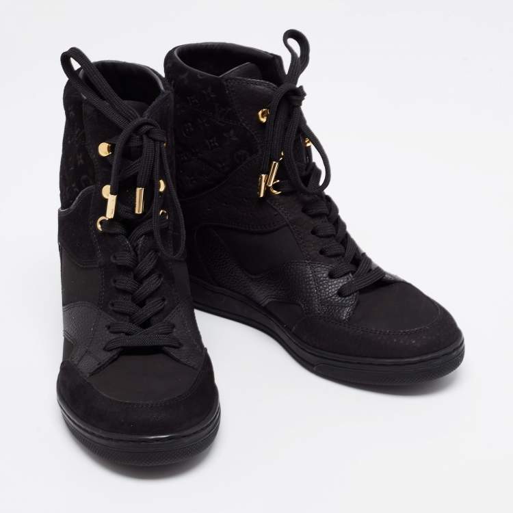 Pre Owned Louis Vuitton Black Monogram Empreinte Leather And Suede High Top Sneakers Size 36