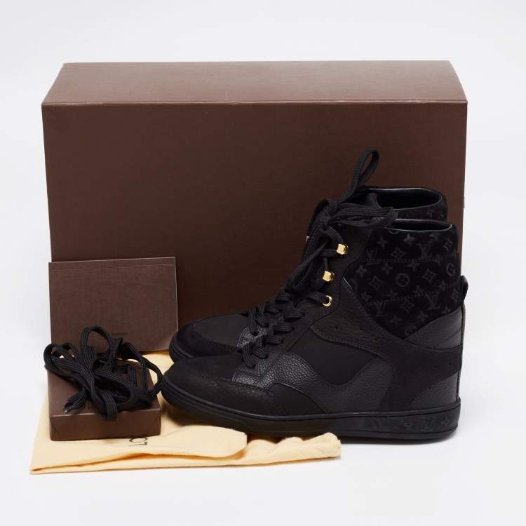 Pre Owned Louis Vuitton Black Monogram Empreinte Leather And Suede High Top Sneakers Size 36