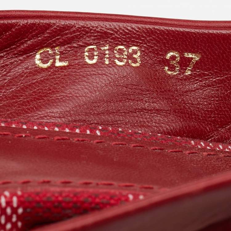 Pre Owned Louis Vuitton Red Leather Gossip Cube Embellished Espadrille Wedge Peep Toe Slingback Sandals Size 37