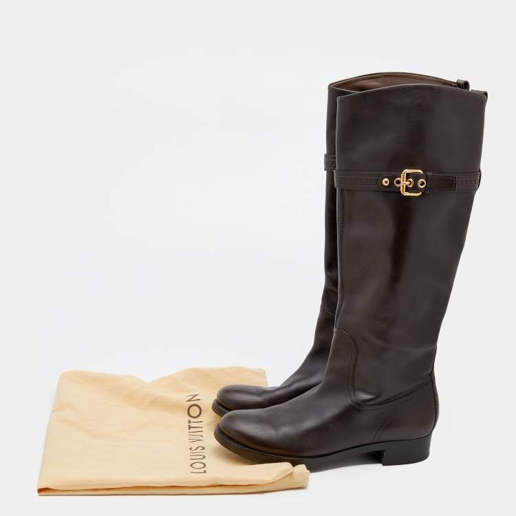 Pre Owned Louis Vuitton Brown Leather Knee High Riding Boots Size 39.5