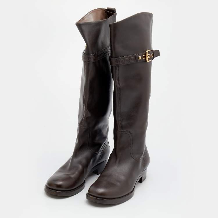Louis Vuitton Brown Leather Knee High Riding Boots Size 39.5 Louis