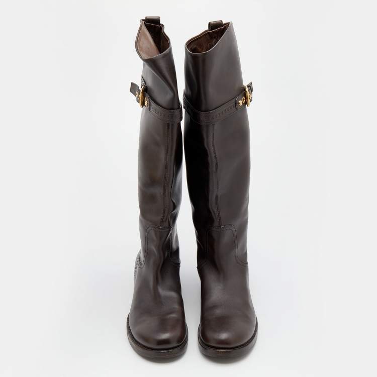 Pre Owned Louis Vuitton Brown Leather Knee High Riding Boots Size 39.5