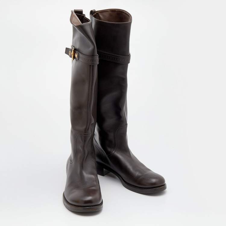 Pre Owned Louis Vuitton Brown Leather Knee High Riding Boots Size 39.5