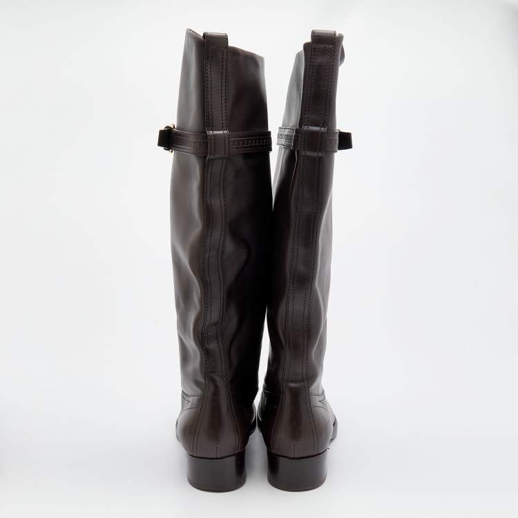 Pre Owned Louis Vuitton Brown Leather Knee High Riding Boots Size 39.5