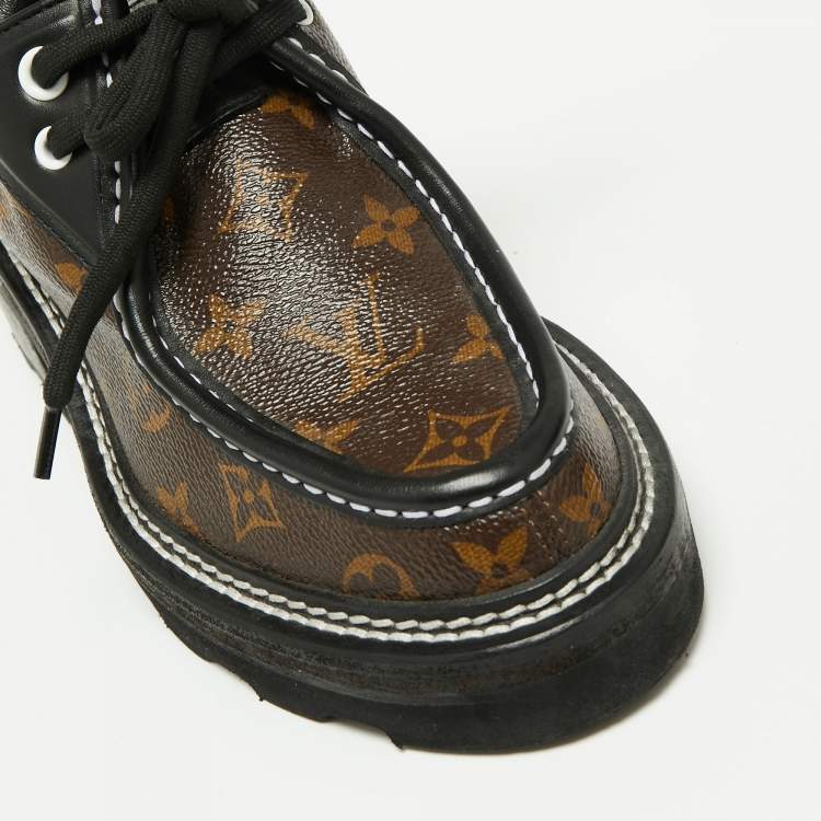Pre Owned Louis Vuitton Brown/Black Leather And Monogram Canvas Beaubourg Platform Derby Size 39