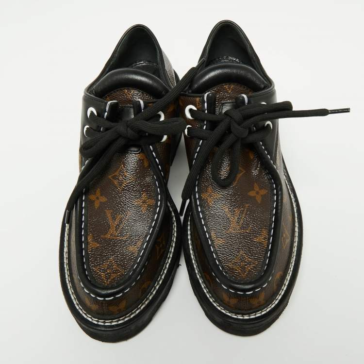 Pre Owned Louis Vuitton Brown/Black Leather And Monogram Canvas Beaubourg Platform Derby Size 39