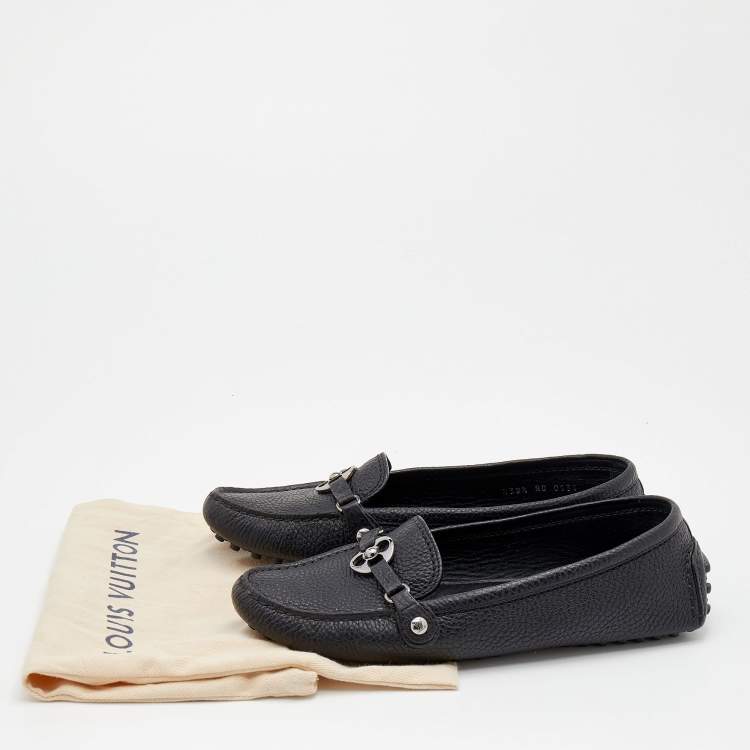 Pre Owned Louis Vuitton Black Grained Leather Rumor Loafers Size 38.5