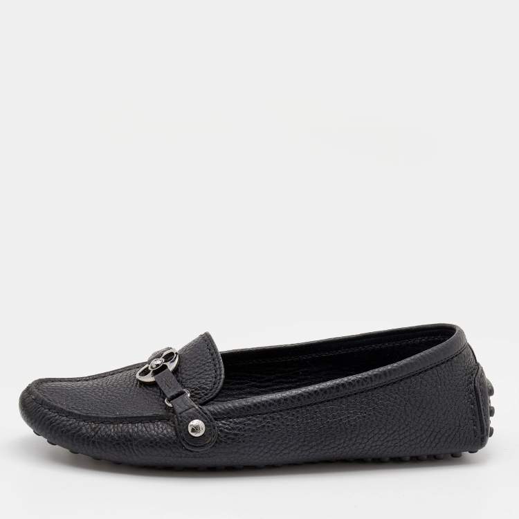 Pre Owned Louis Vuitton Black Grained Leather Rumor Loafers Size 38.5