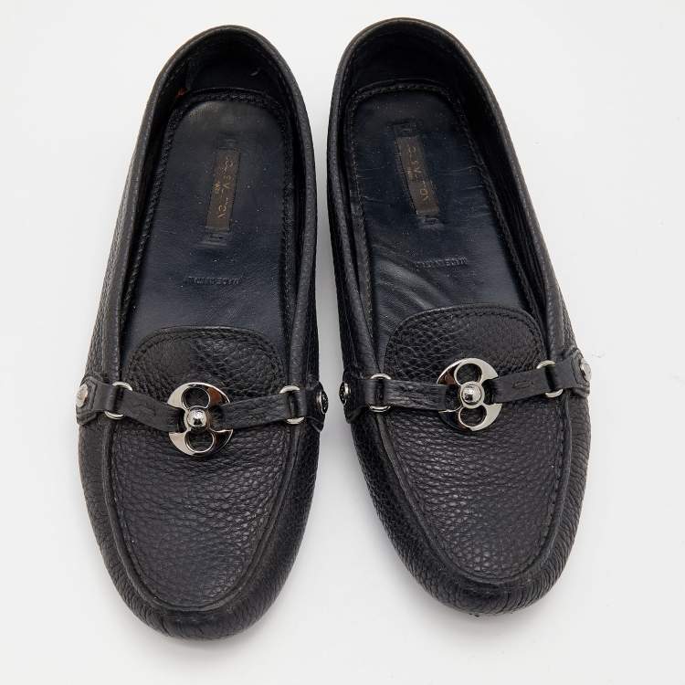 Pre Owned Louis Vuitton Black Grained Leather Rumor Loafers Size 38.5